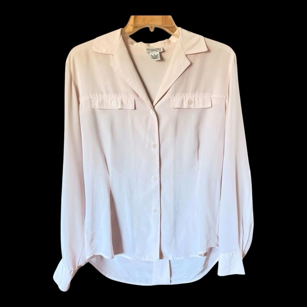 Christian Dior Chemises Blouse Size 4 Pink Vintage Long Sleeve Button Up Top‎